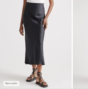 Quince Black Silk Midi Skirt